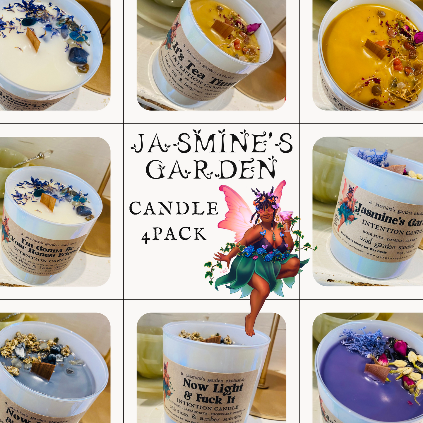 Candle 4 Pack - Jasmine's Garden EXCLUSIVE Organic Coconut Soy Wax Intention Candles 9 oz